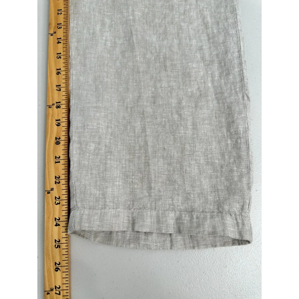 Quince Linen Pants Size L Oatmeal Beige Pull on Straight Leg Elastic Waist